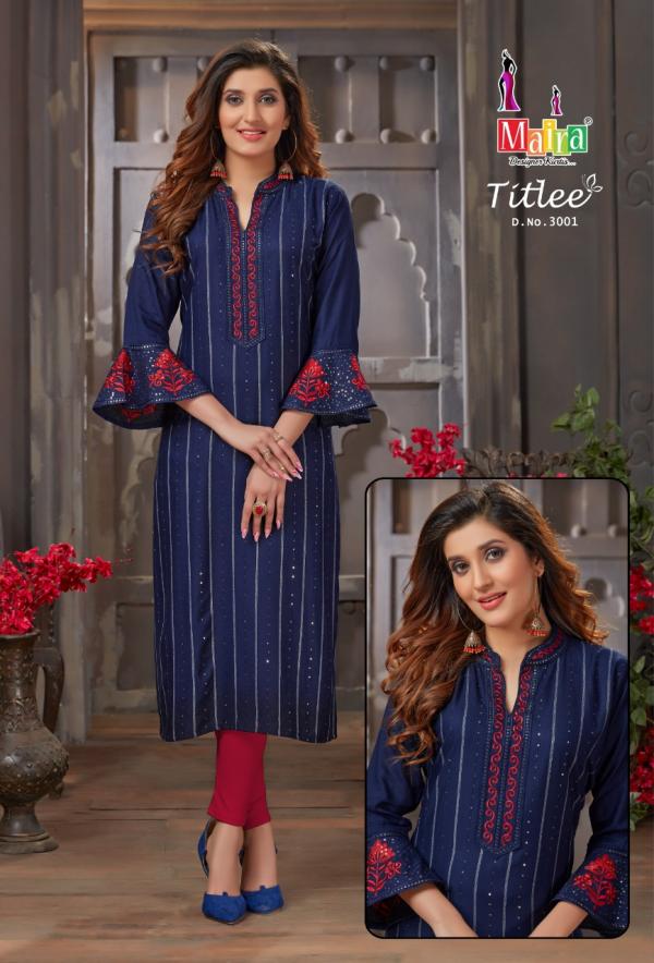 Maira Titlee 3 Beautiful Rayon Embroidery Kurti 